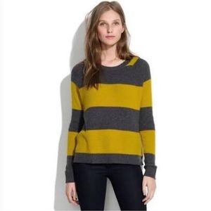 Madewell Stripes Gray Mustard Long Sleeve Crewneck Pullover Sweater EUC Large